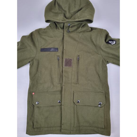 Izzue IZ-X04-Army Green Wool Blend Mens Large Button Military Style Heavy Jacket - Picture 2 of 16